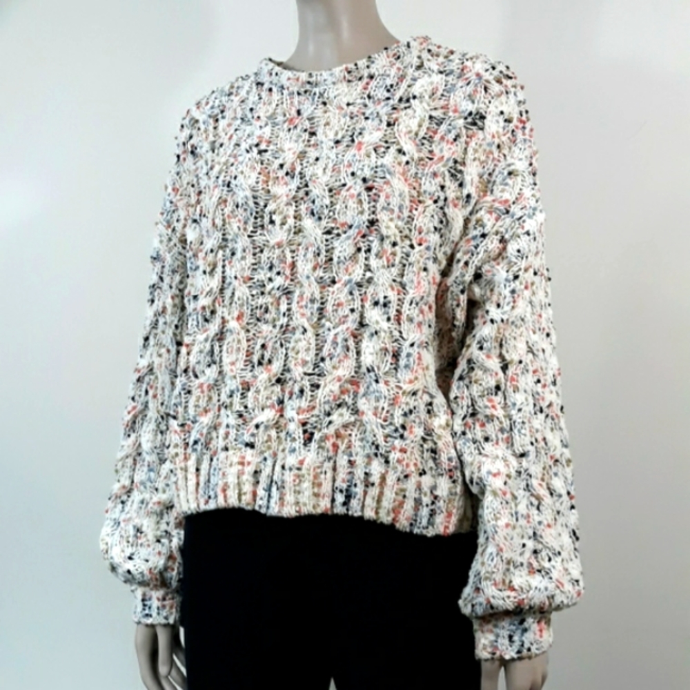 Jessica Simpson Medium Multicolor Speckled Balloon Sleeve Crop Sweater